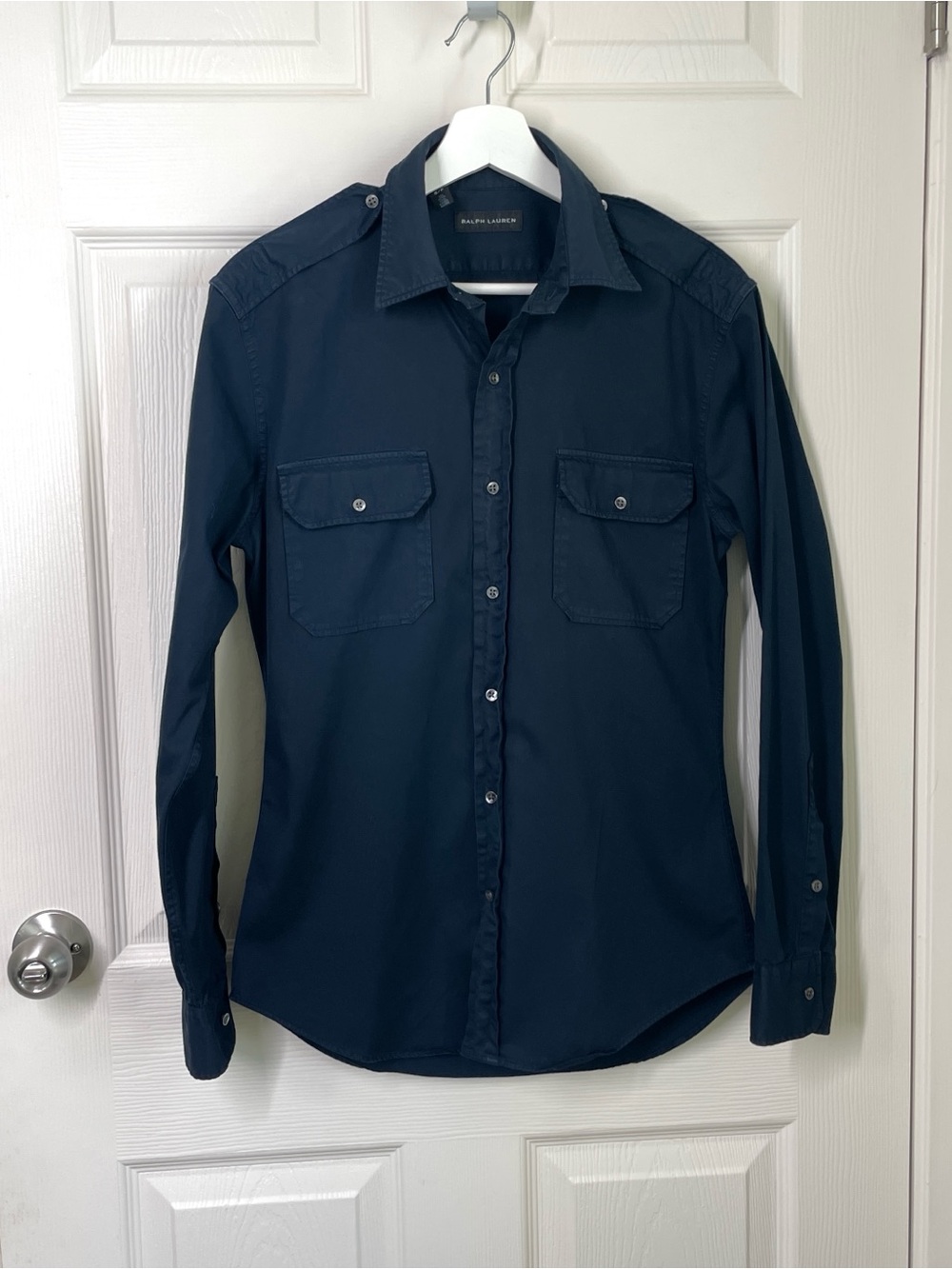 Ralph Lauren Black Label Military Shirt Mens S Navy Blue Epaulets